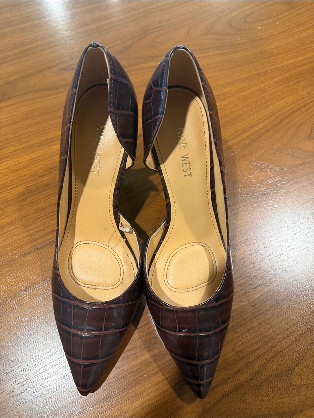 Nine West Dark Brown Croc-Embossed Pointed Pumps
